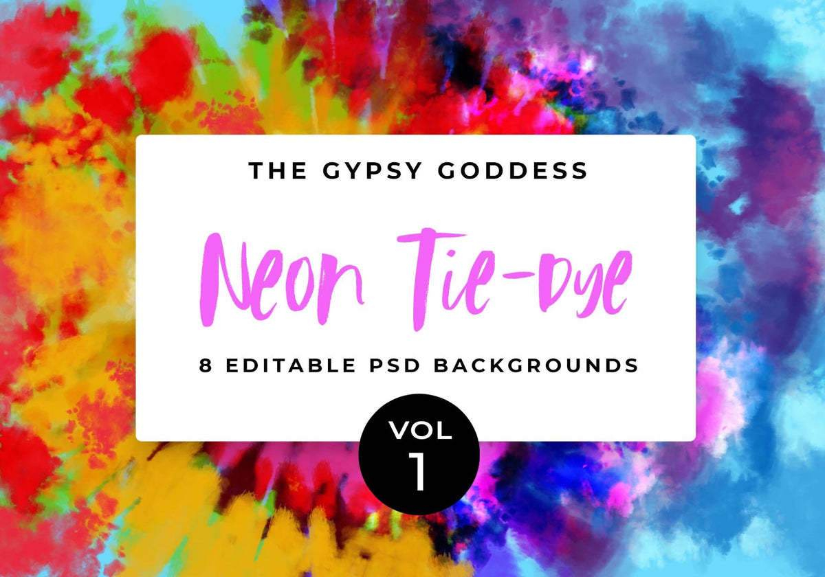 Neon Tie-Dye Spirals Backgrounds, Vol. 1, Set of 8