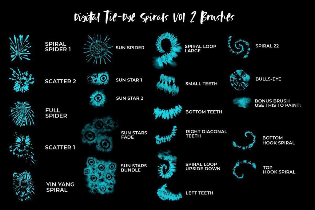 Tie-Dye Spirals Photoshop Brushes Vol. 2 (.abr)