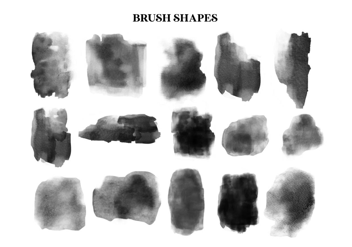 Watercolor Photoshop Brush Set, 15 Stamp Brushes (.abr)