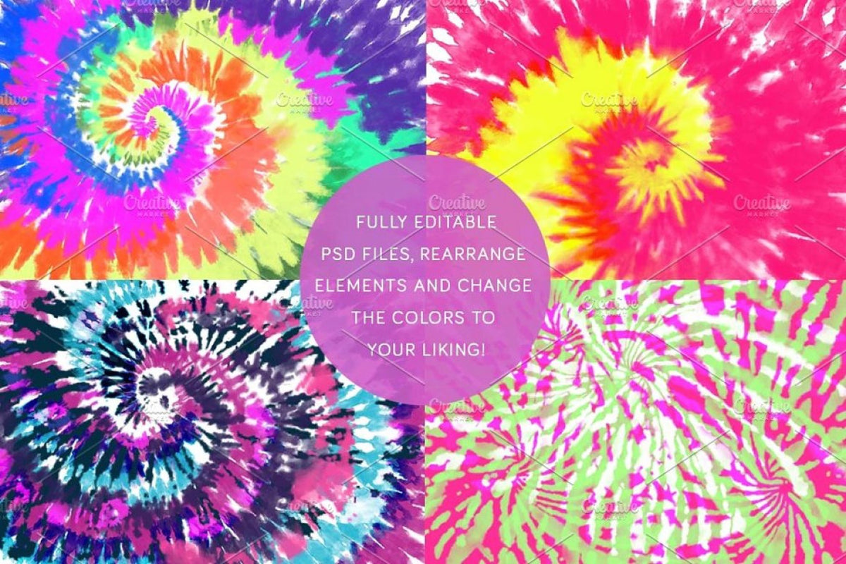 Neon Tie-Dye Spirals Backgrounds, Vol. 1, Set of 8