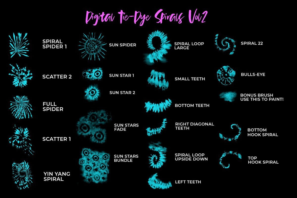 Procreate Tie-Dye Spirals Brush Set Vol. 2 (.brushset)