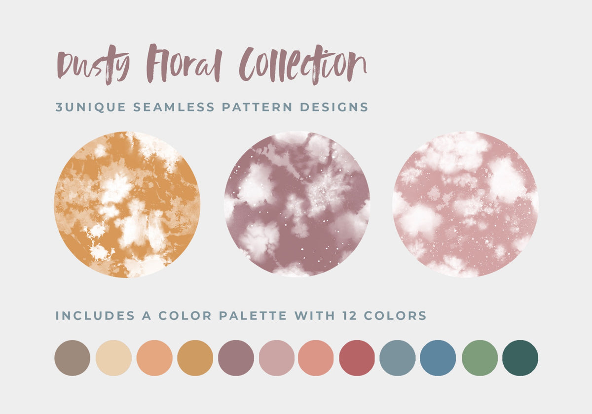 Dusty Floral Tie-Dye Seamless Patterns, Set of 3