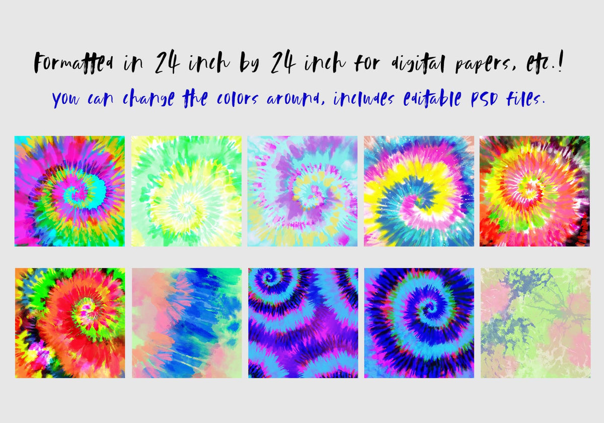 Neon Tie-Dye Backgrounds, Vol. 4, Set of 10