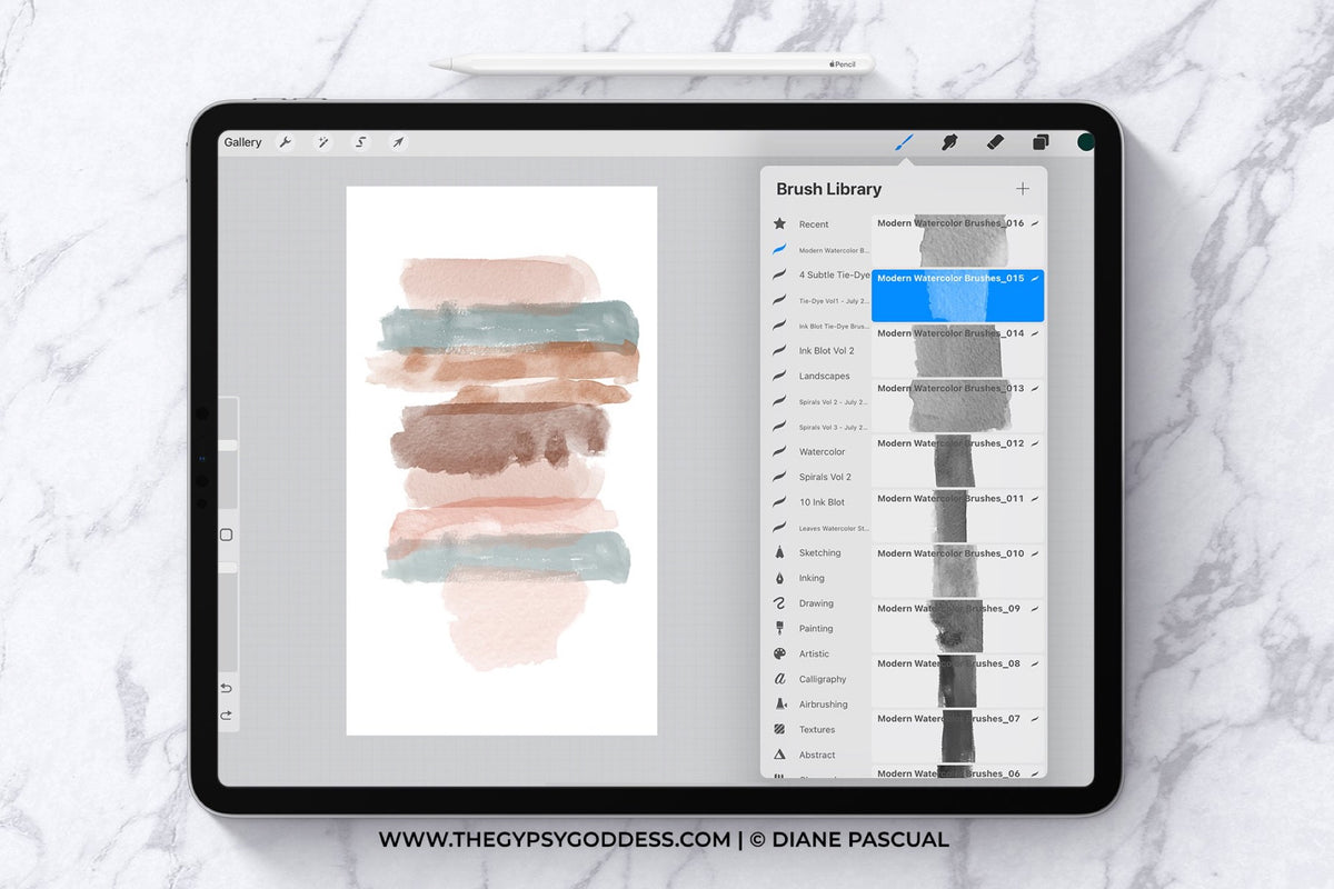 Procreate Modern Watercolor Brushes, Set of 16 (.brushset)