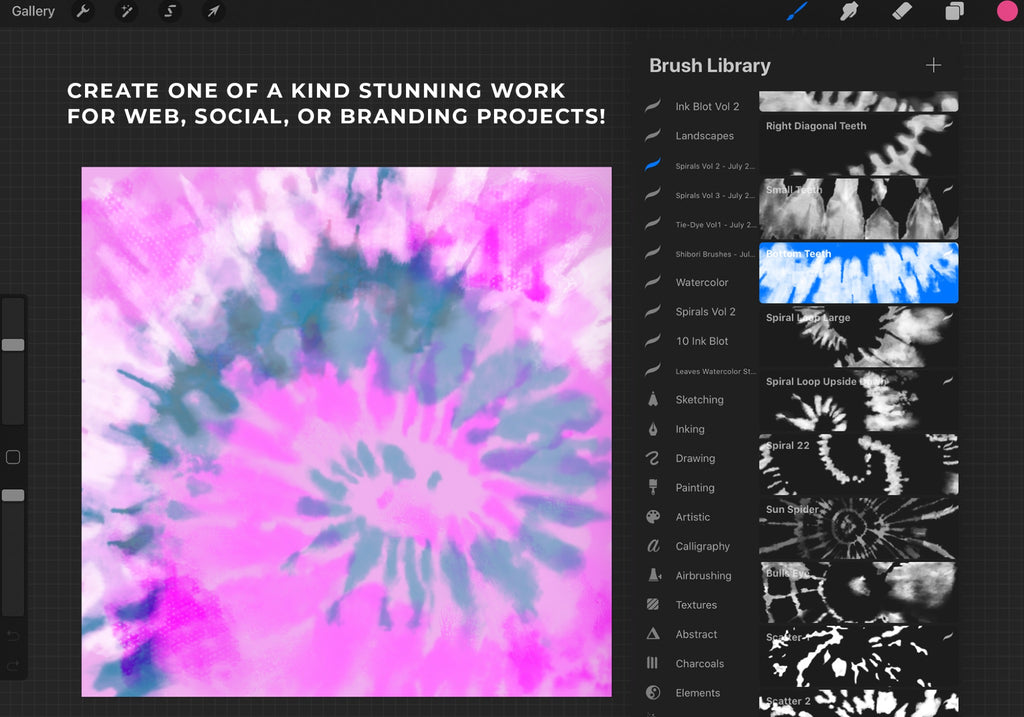 Procreate Tie-Dye Spirals Brush Set Vol. 2 (.brushset)