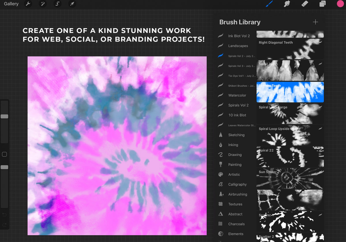 Procreate Tie-Dye Spirals Brush Set Vol. 2 (.brushset)