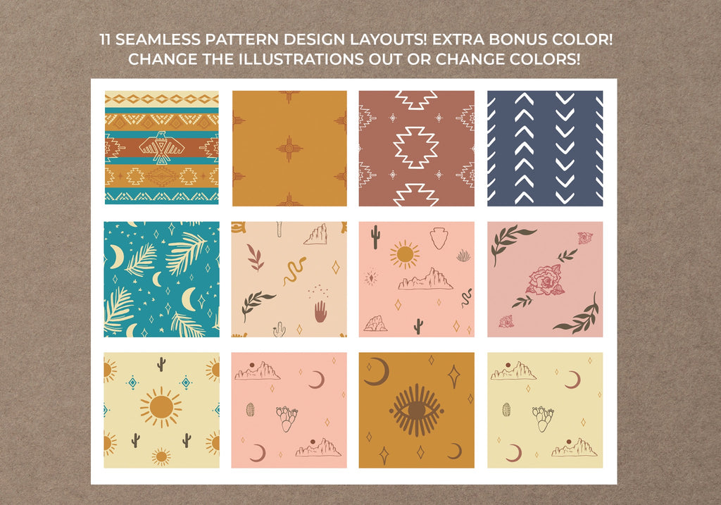 Boho Southwest Seamless Patterns & Vector Set