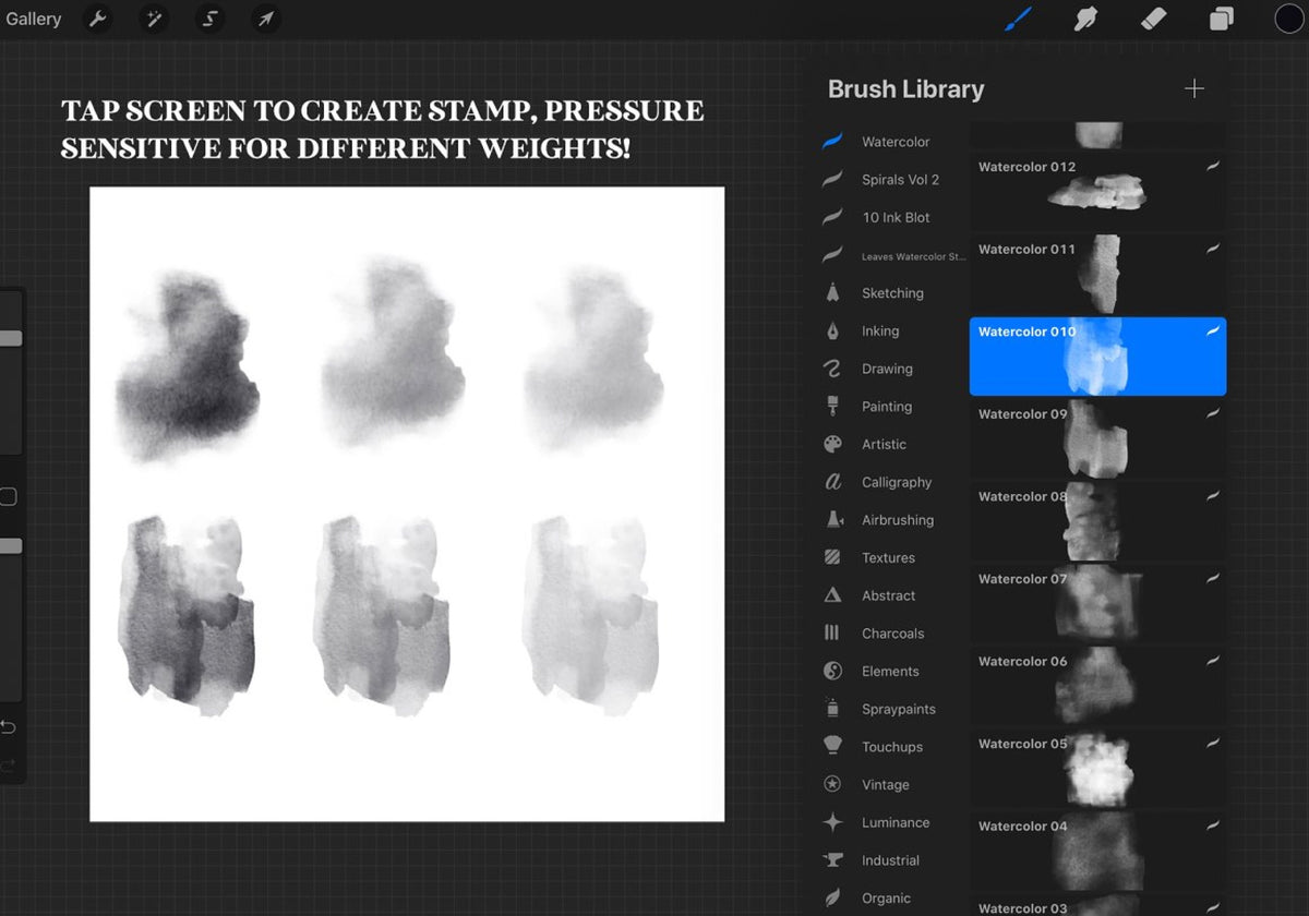 Procreate Watercolor Stamp Brushes, Set of 15 (.brushset)
