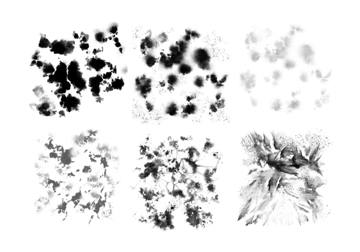 Procreate Ink Blot Tie-Dye Brushes Vol. 2, Set of 24 (.brushset)