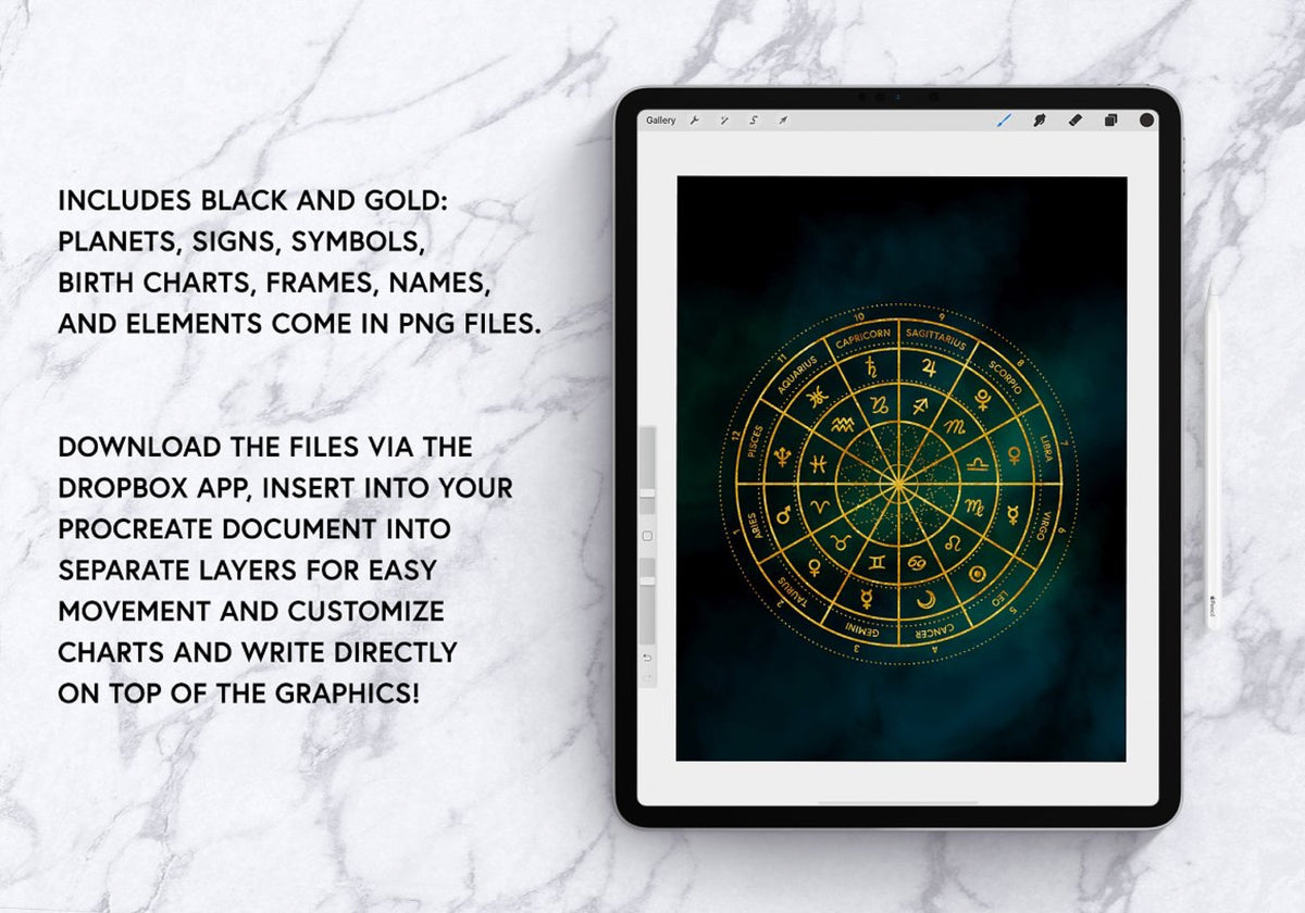 Astrology Birth Chart, Icon Set & Printables — Procreate Version